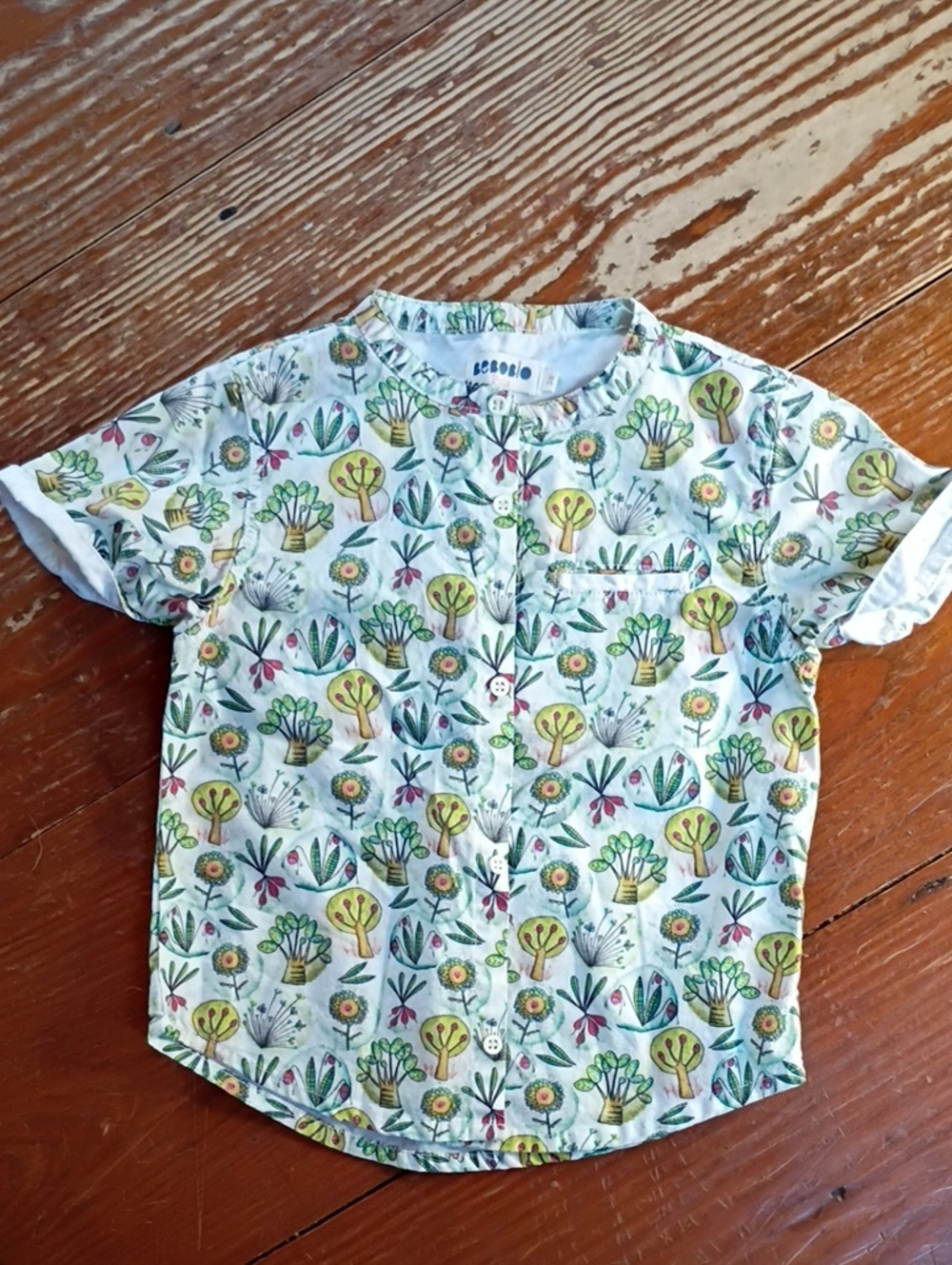 Kids Floral Short-Sleeve Button Shirt - White Green Print 3t